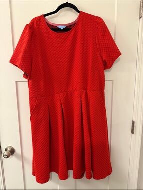Textured Red Fit-and-Flare Dress